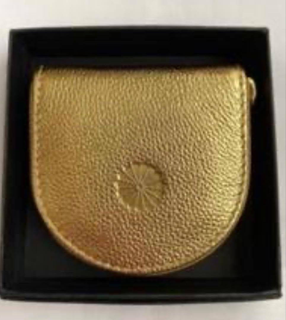 【金運UP】金色レザー小銭入れ 皇居限定　ゴールドケース 1個限り 皇居限定品 コインケース ゴールド 財布 金運アップ 小銭入れ 皇居 本革 菊